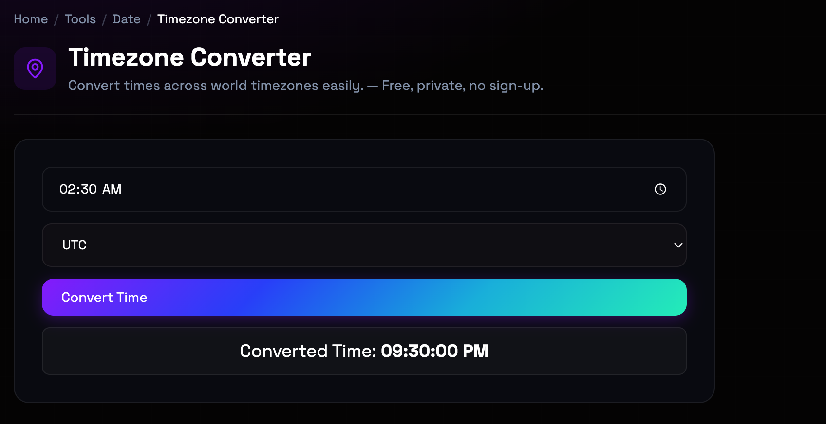 How to use Timezone Converter online — free, fast, and private